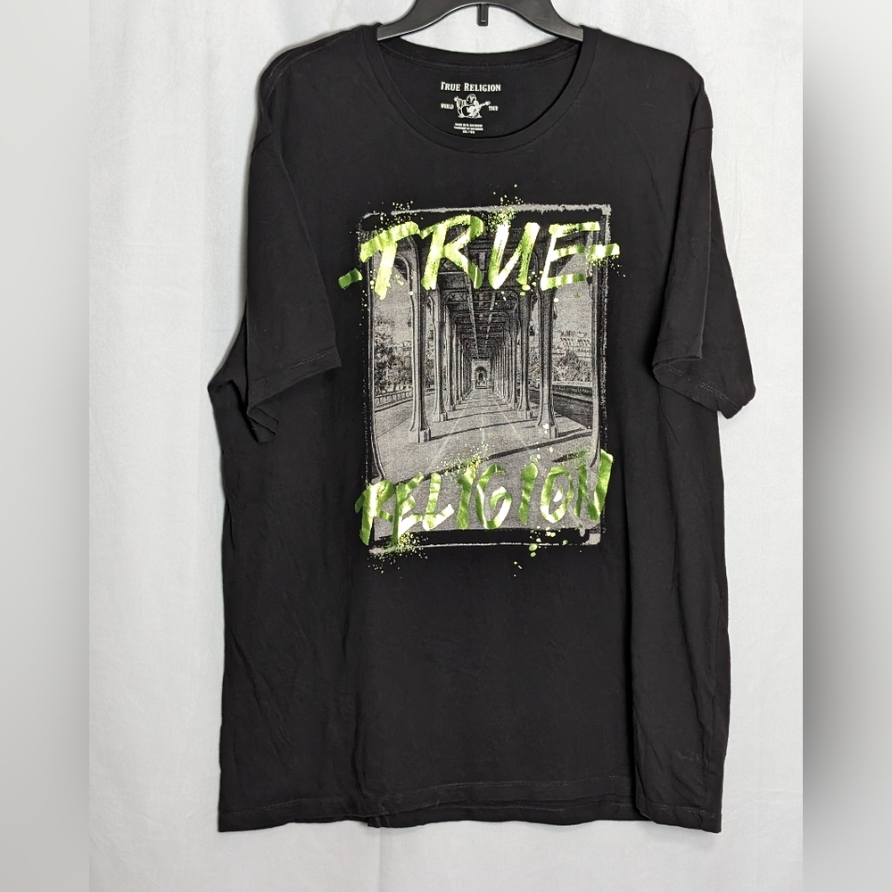 ☘️True Religion Black Green Graffiti Graphic Tshirt XXL 100% Cotton
